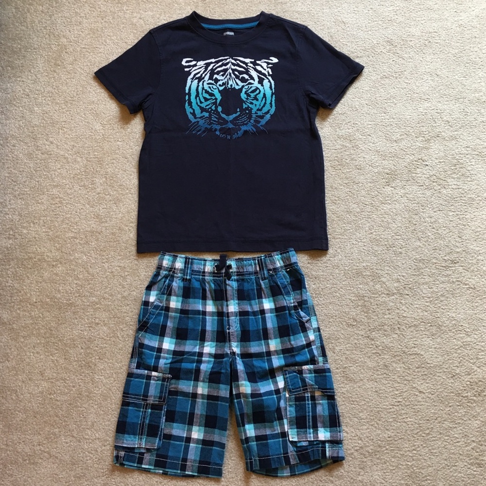 Gymboree Boys size 8 Tiger/plaid shorts set